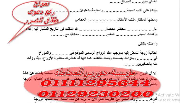 نموذج رفع دعوى طلاق للضرر